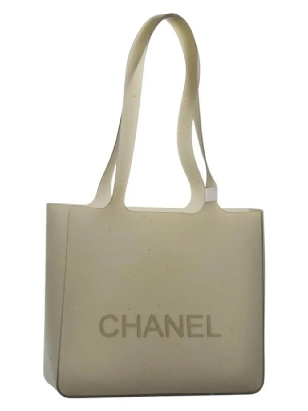 CHANEL Tote Bag Rubber Gray Silver CC Auth 176921